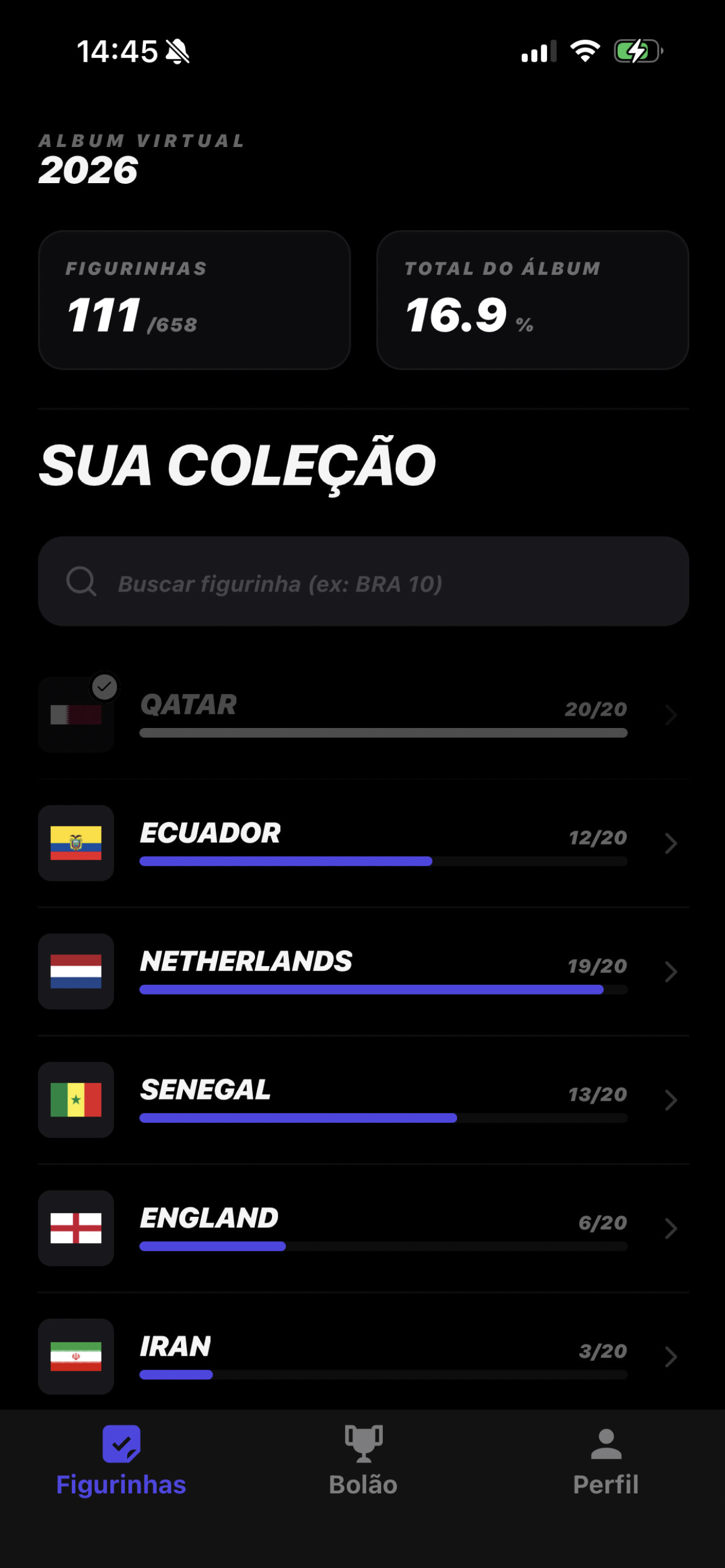 Figurinhas 26 app — álbum de figurinhas e Bolão 2026 no iPhone